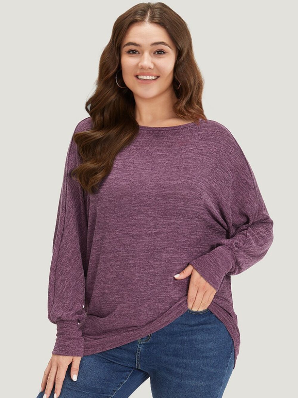 Plain Heather Elastic Cuffs Dolman Sleeve T-Shirt